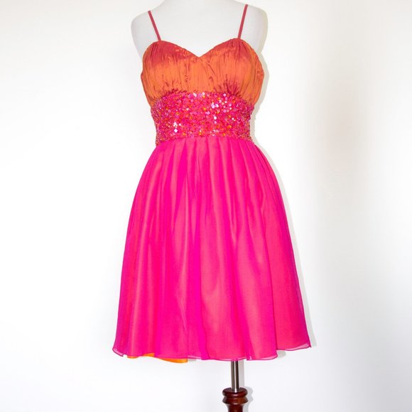 SCALA Dress Gradient Fushia Orange Requins Prom Wedding Small Sz 8 NEW - Picture 2 of 7